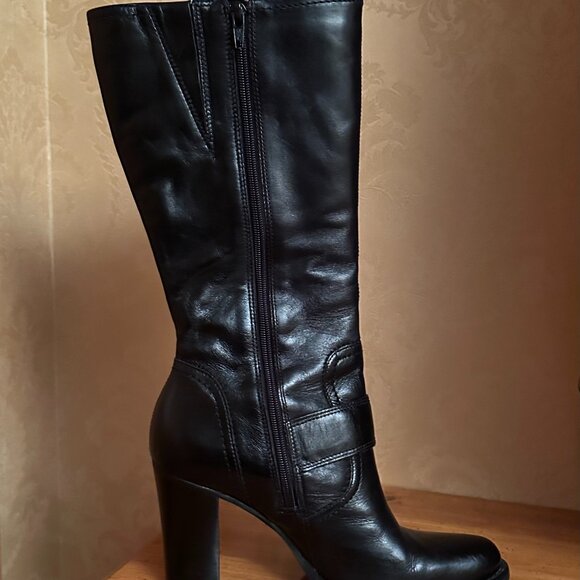 BP Julius-Lea Genuine Leather Black Mid-Calf High-Heel Boots Size 8.5 M - Picture 5 of 12